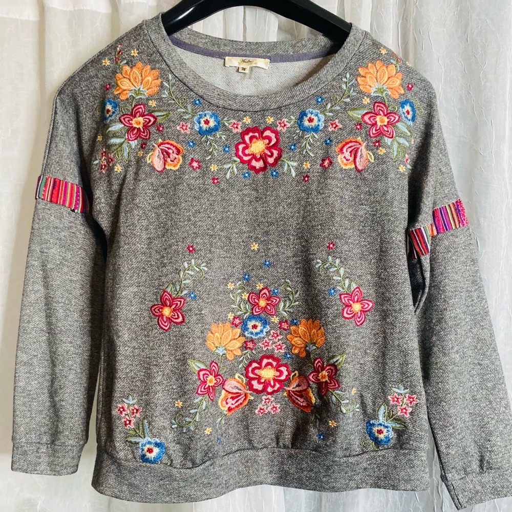 Ladies Grey embroidered Sweater size medium